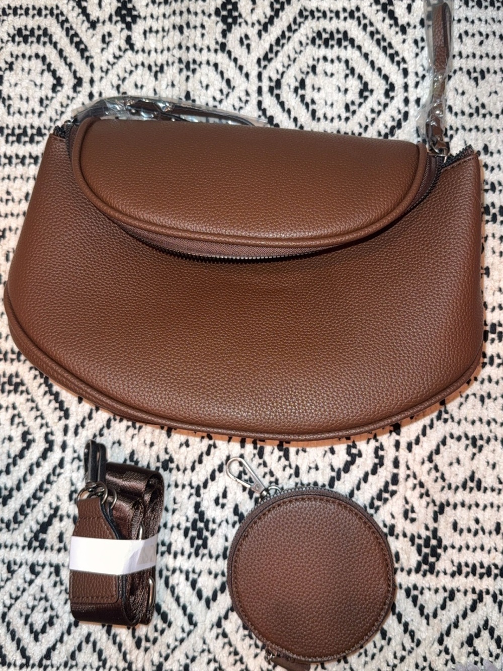 Women’s Brown Pebbled Crossbody Belt Bag with Coin Pouch - Picture 10 of 16
